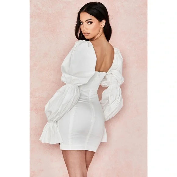 House of CB | Elsie White Puff Sleeve Corset Mini Dress ~ Medium - Picture 6 of 11